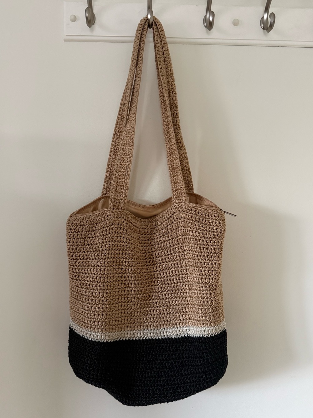 The Sak Crochet Purse Beige with Black Bottom